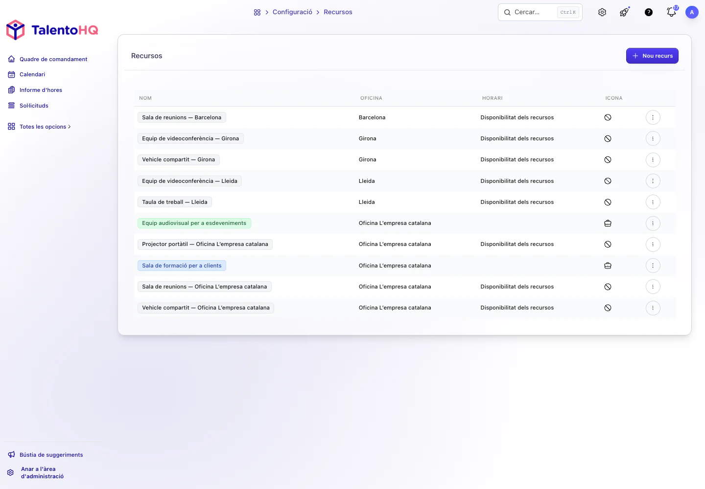 Recursos compartits i reserves a TalentoHQ en català