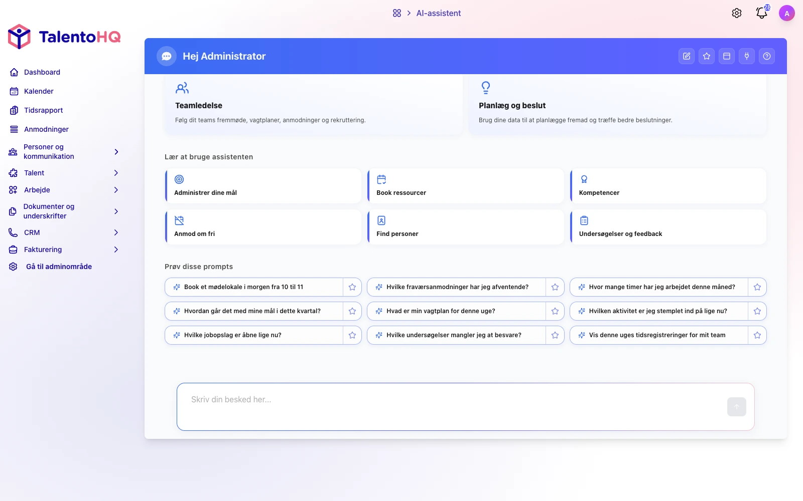 TalentoHQ AI-assistent der forbereder en ferieanmodning