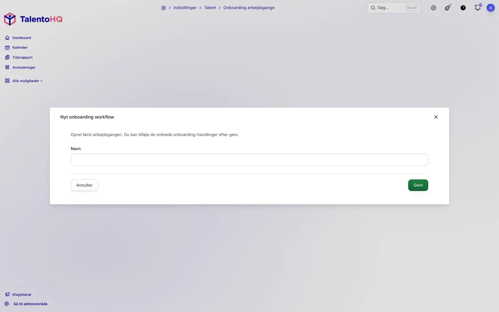 Oprettelse af onboarding i TalentoHQ på dansk