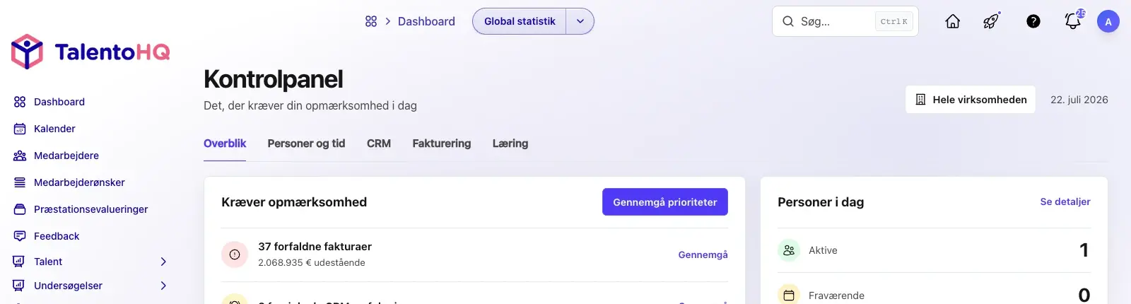 Oversigt over HR-funktioner i TalentoHQ
