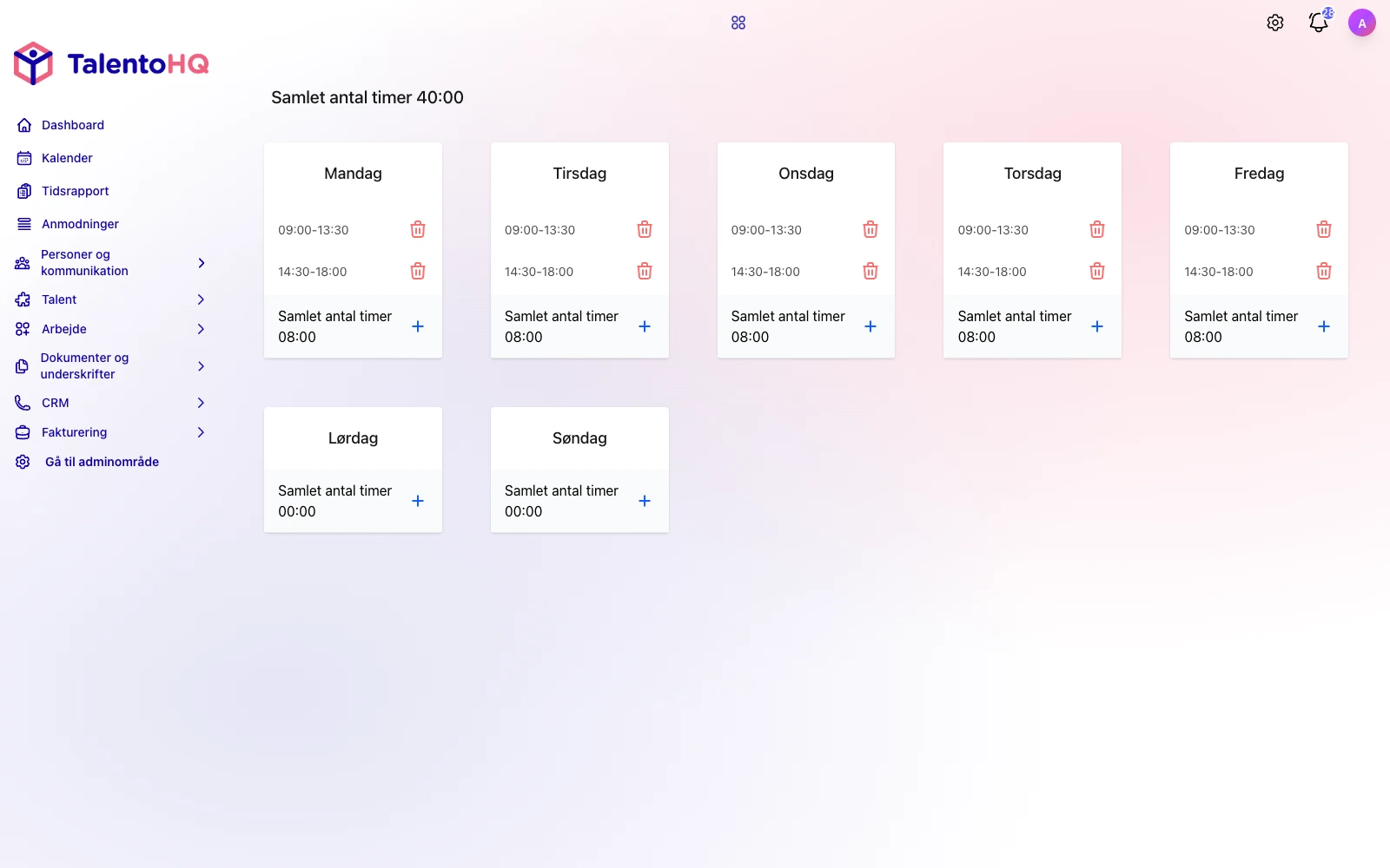 Ugentlig vagtplan i TalentoHQ