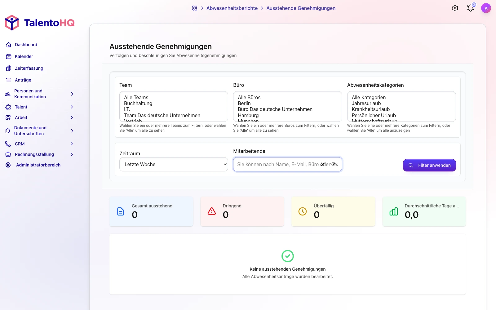 Abwesenheit in TalentoHQ genehmigen oder ablehnen