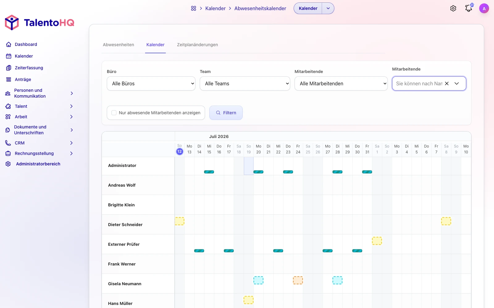 Deutscher Abwesenheitskalender in TalentoHQ