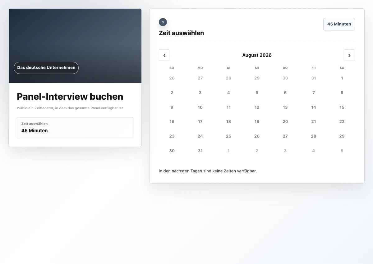 Öffentliche deutsche Buchungsseite für ein Panel-Interview