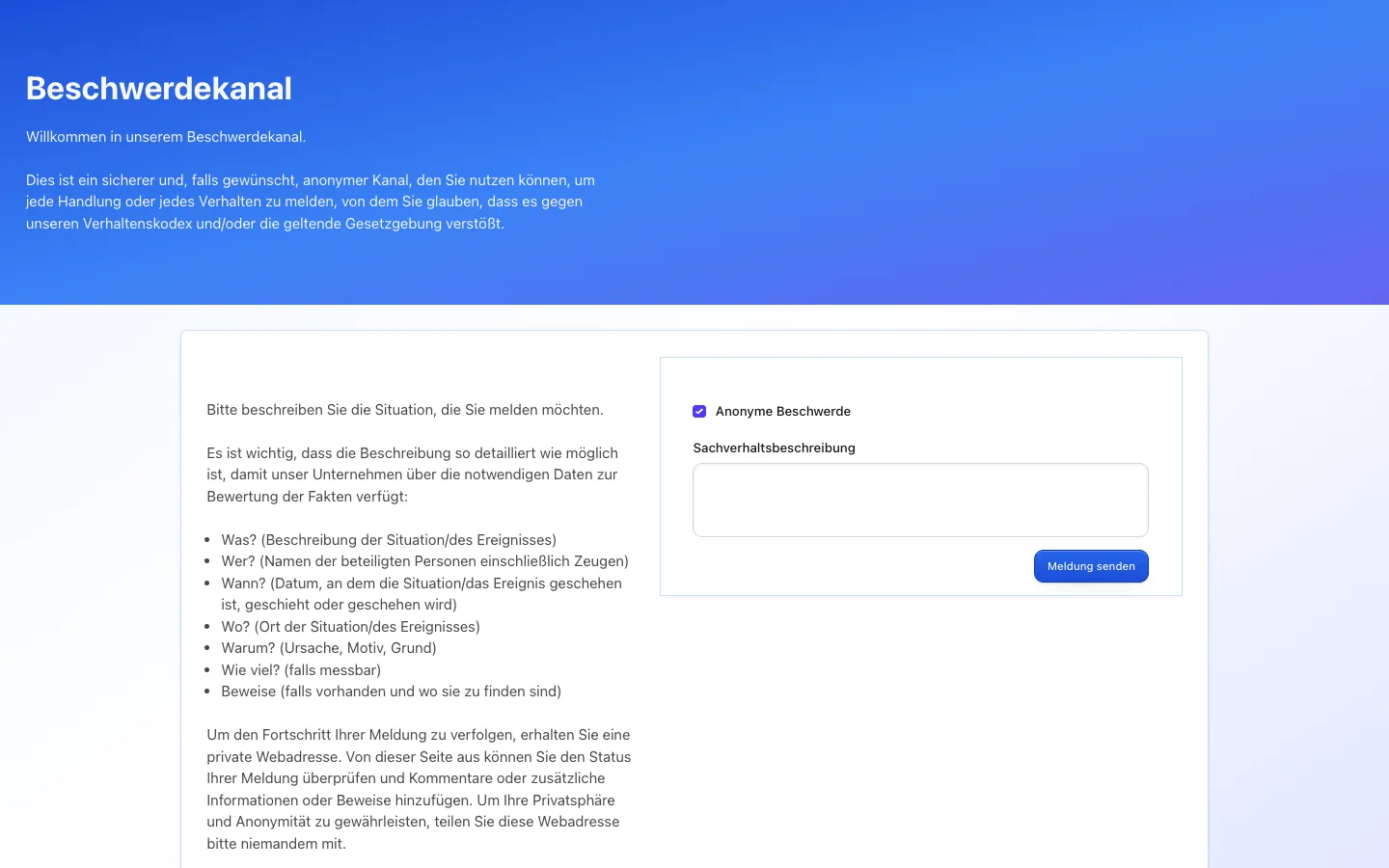 Deutsches öffentliches Hinweisgeberformular in TalentoHQ