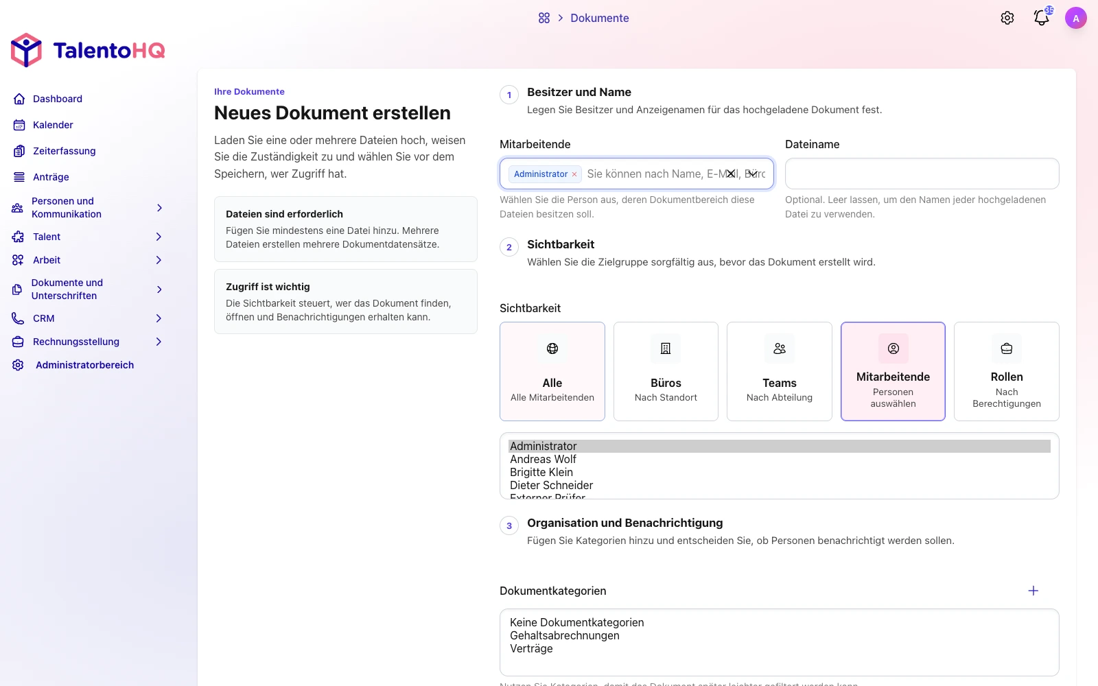 Import eines PDF-Vertrags in TalentoHQ zur elektronischen Unterzeichnung