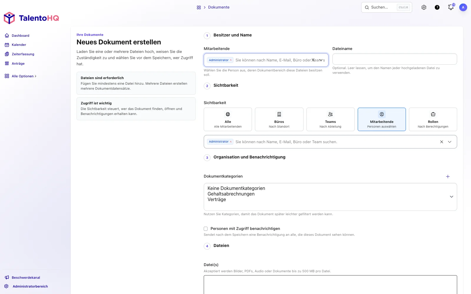 Import eines PDF-Vertrags in TalentoHQ zur elektronischen Unterzeichnung