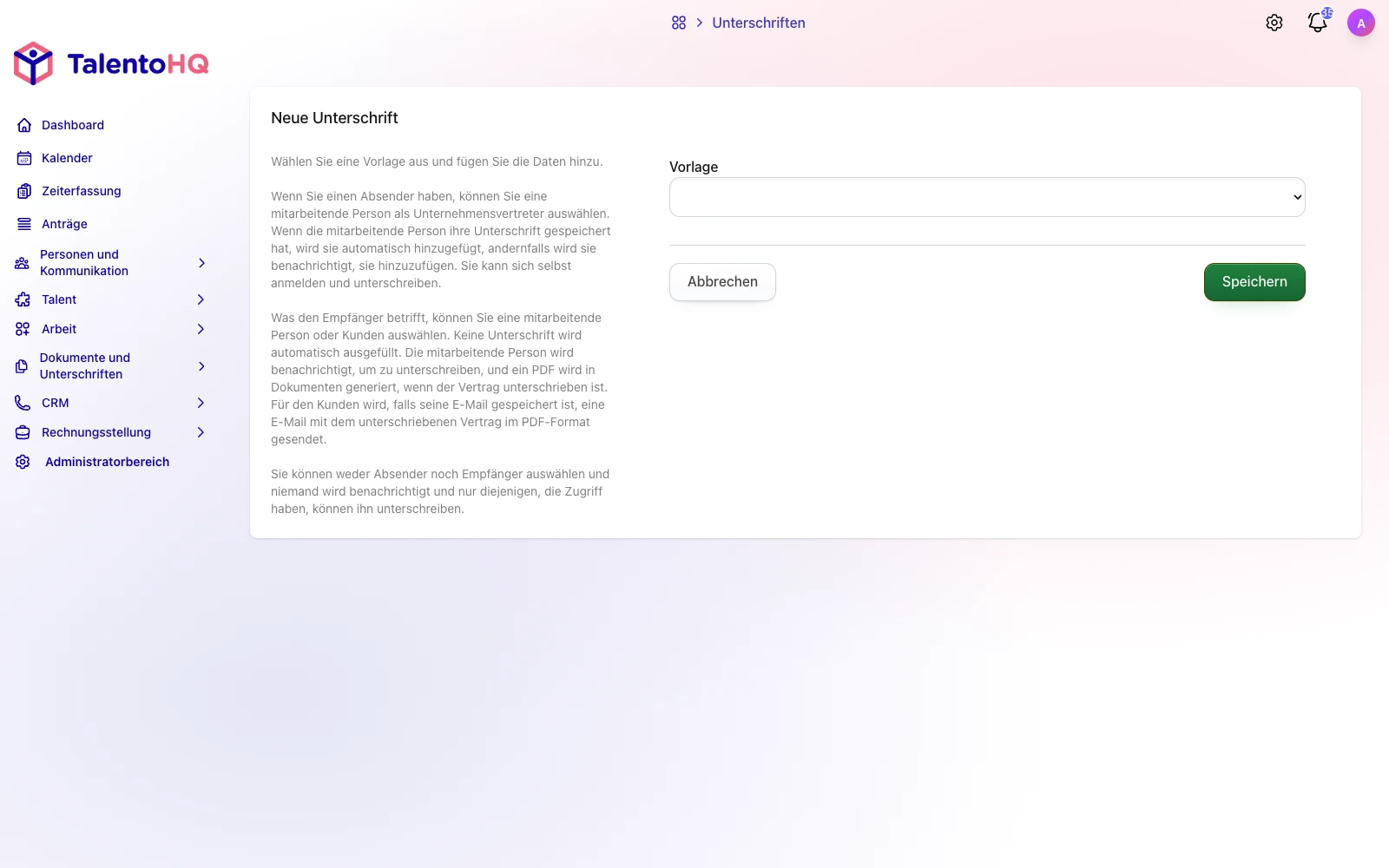 Vertragsunterzeichnung als Schritt im Onboarding-Prozess von TalentoHQ