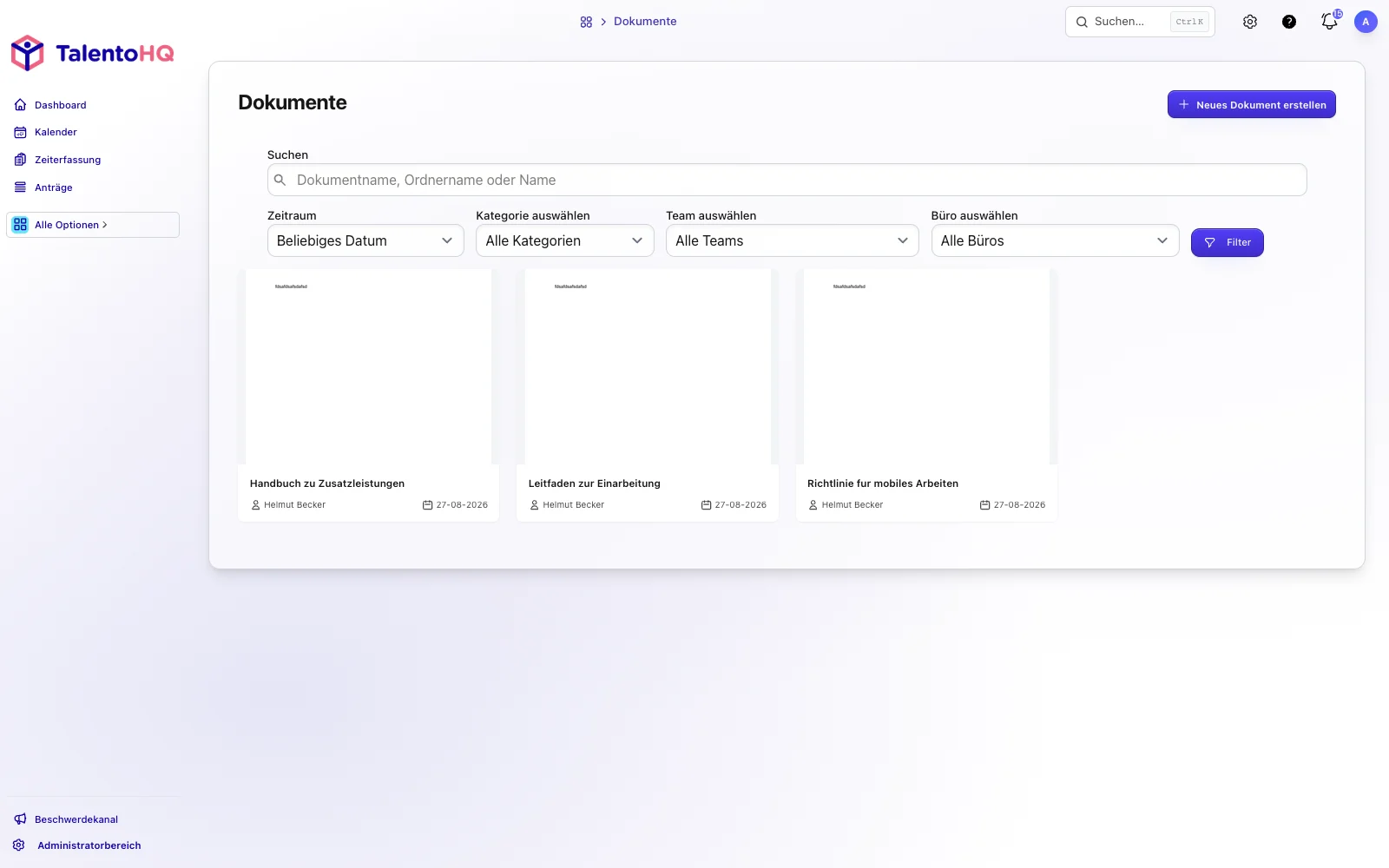 Verwaltung von Personalakte und Mitarbeitendendokumenten in TalentoHQ mit strukturierten HR-Prozessen