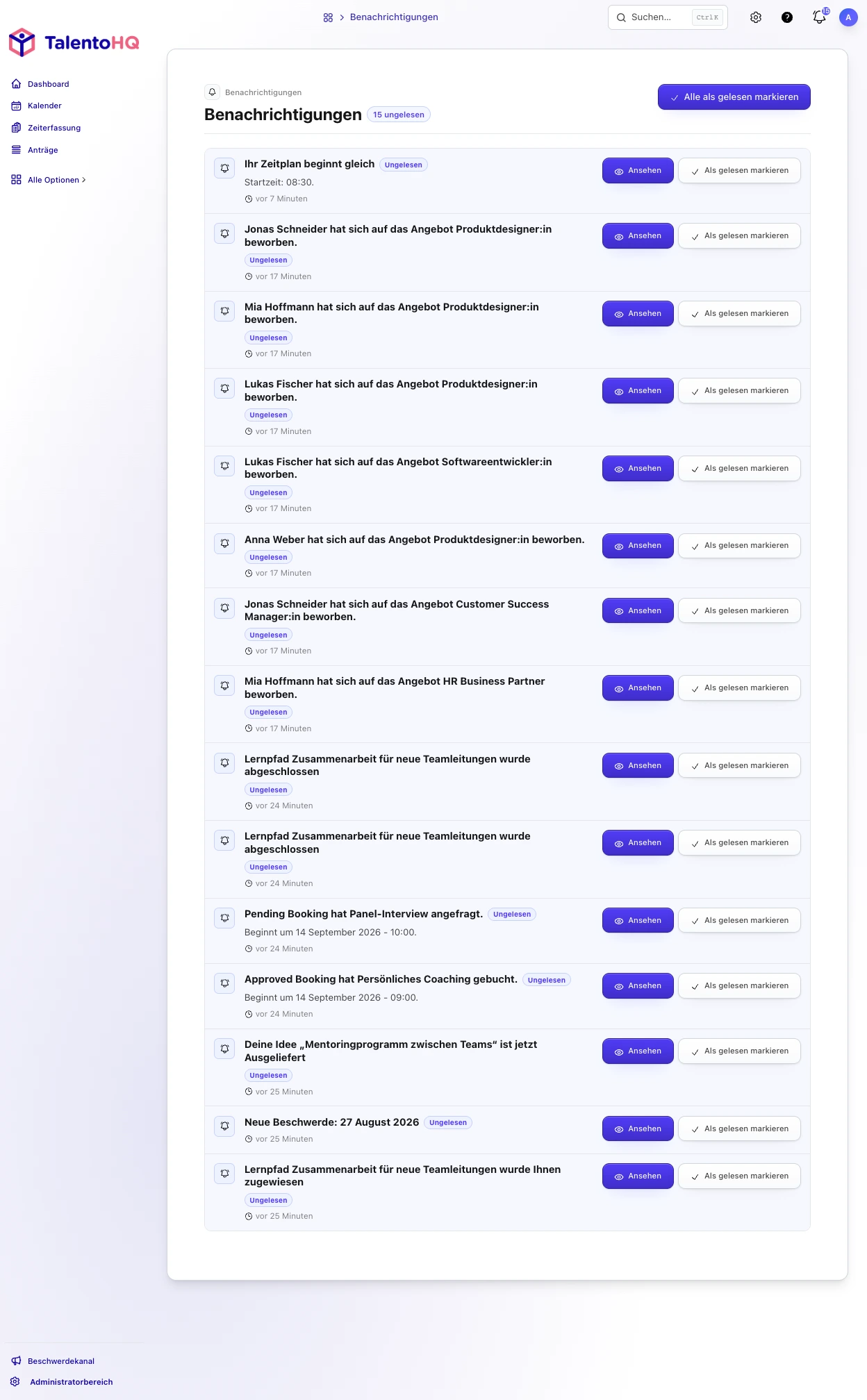 Arbeitszeiterfassung und Erinnerungen zur Zeiterfassung im Mitarbeiterportal