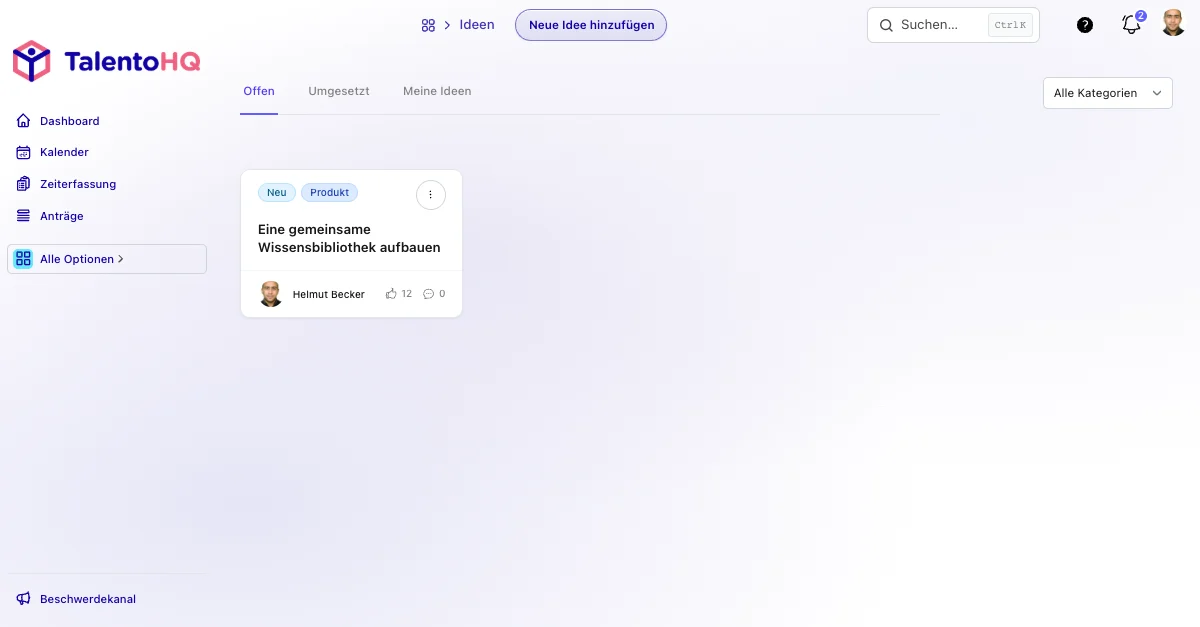Ideen im Mitarbeiterportal von TalentoHQ