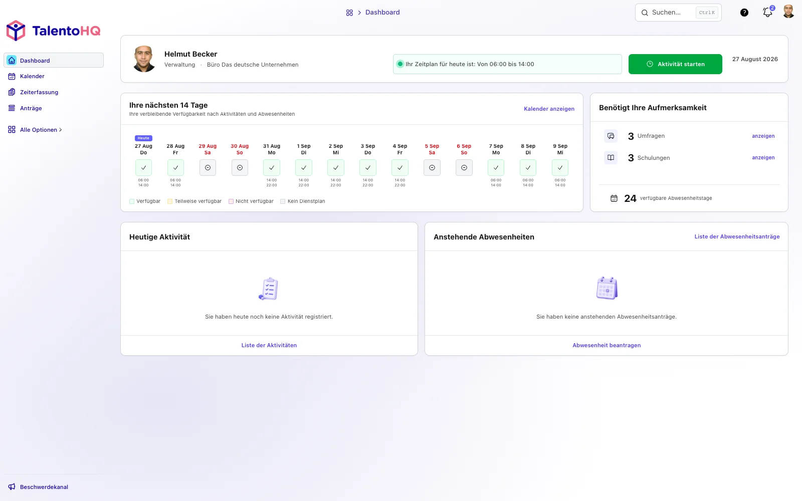 Deutsches Mitarbeiterdashboard von TalentoHQ
