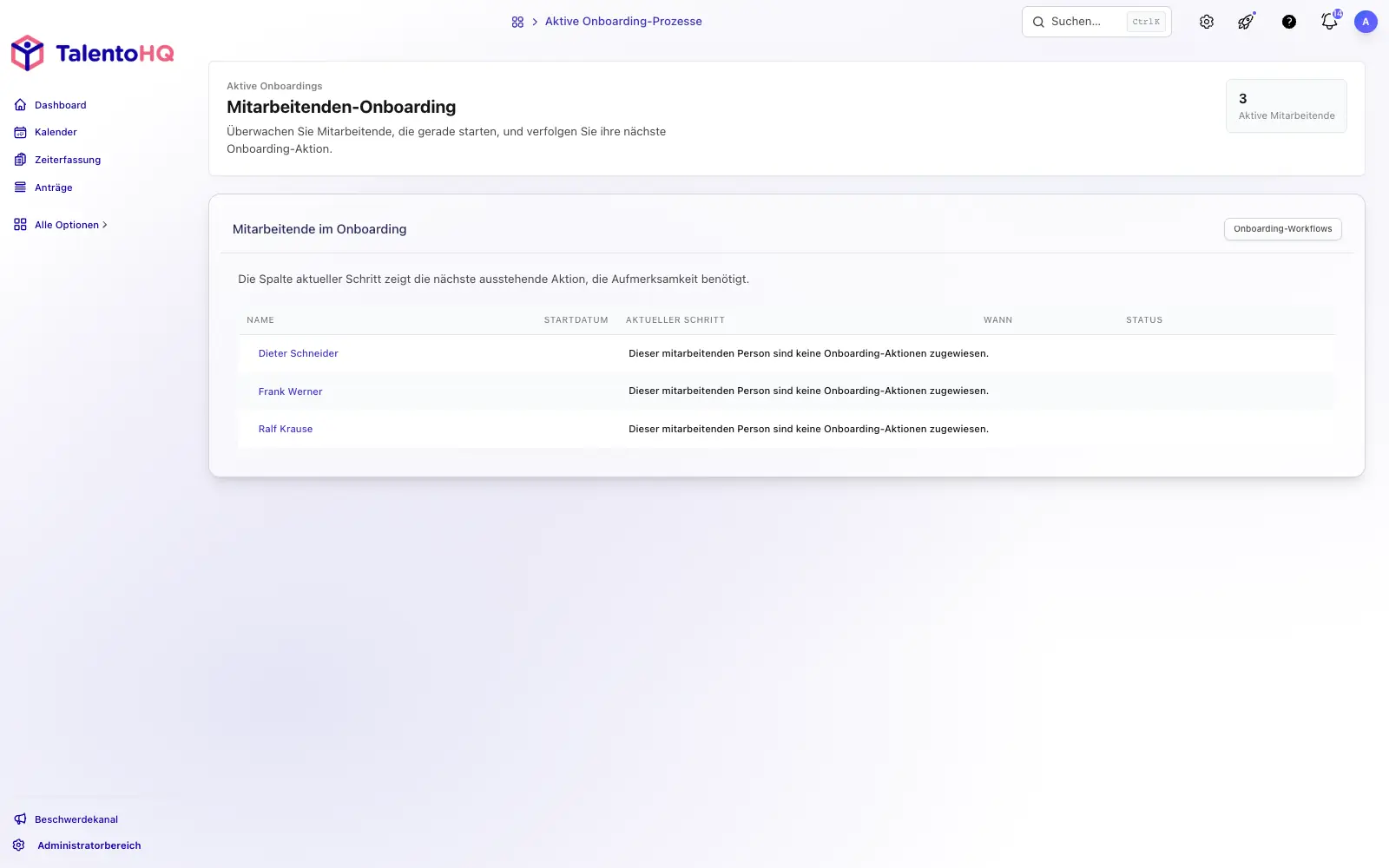 Deutscher Onboarding-Ablauf für Mitarbeiter in TalentoHQ