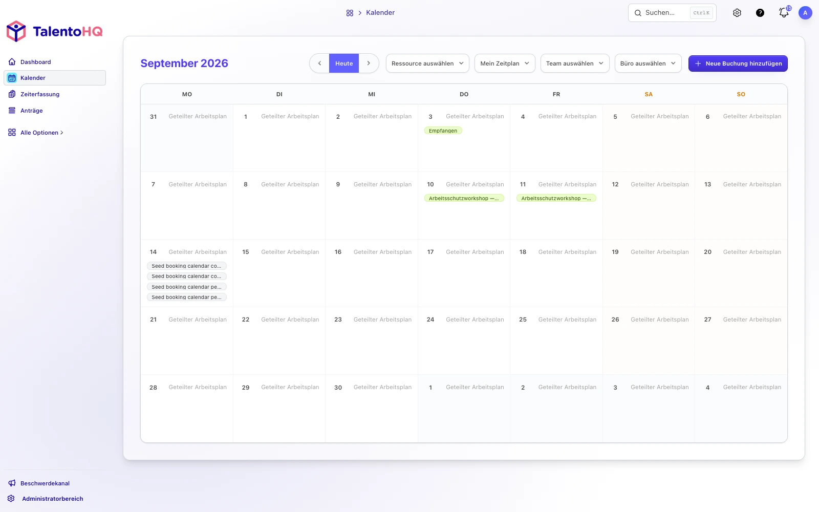 TalentoHQ-Kalender und Anwesenheitsverwaltung im Mitarbeiterportal