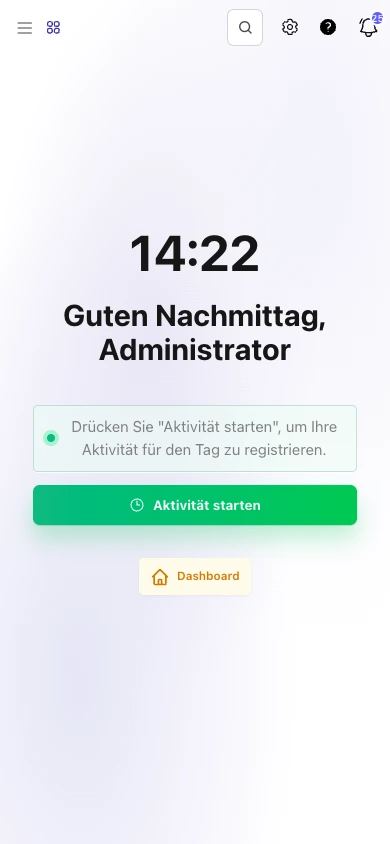 Mobiles deutsches Mitarbeiterportal mit Aktivitätsstart und persönlichem Dashboard