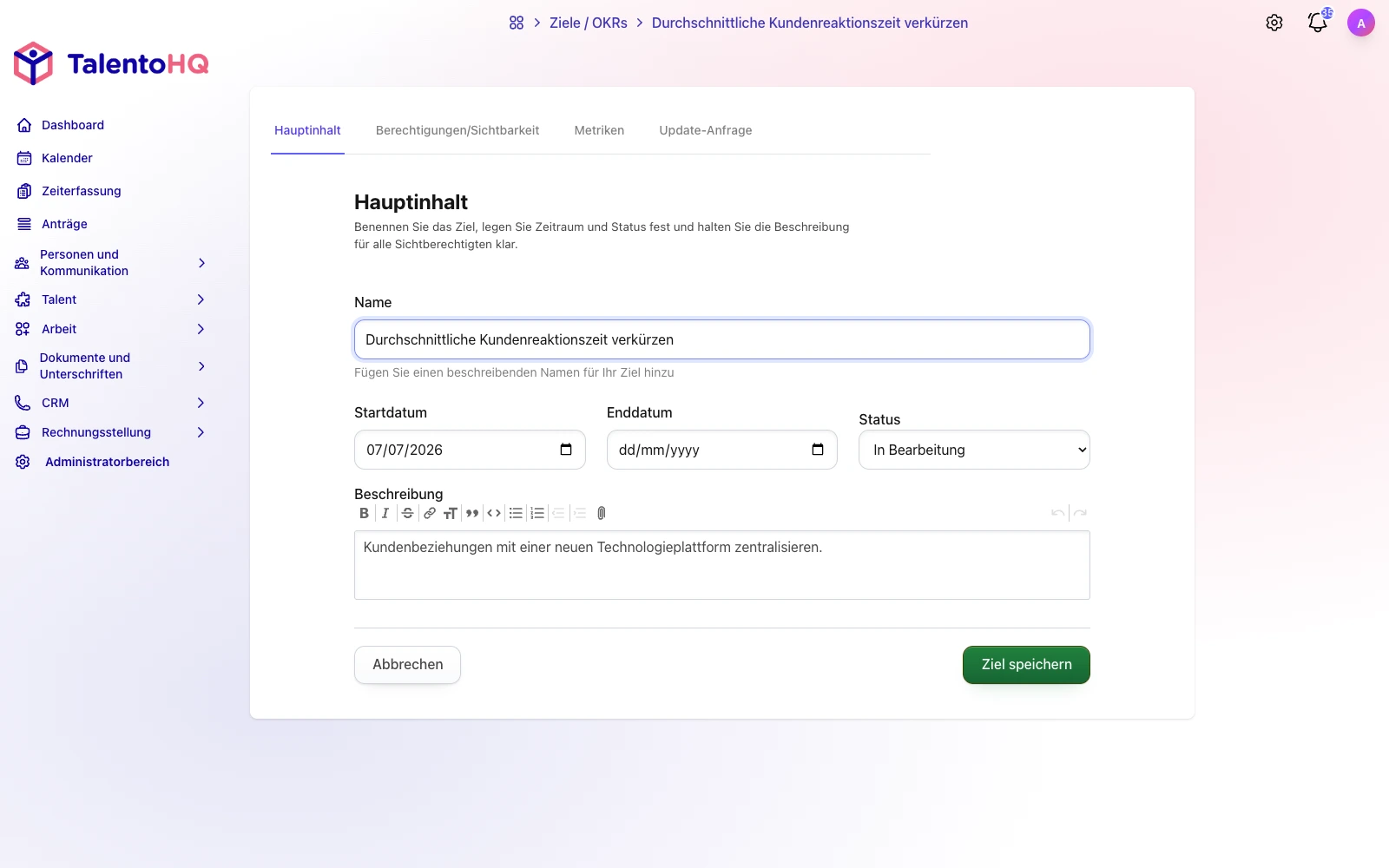 Ziel in TalentoHQ bearbeiten