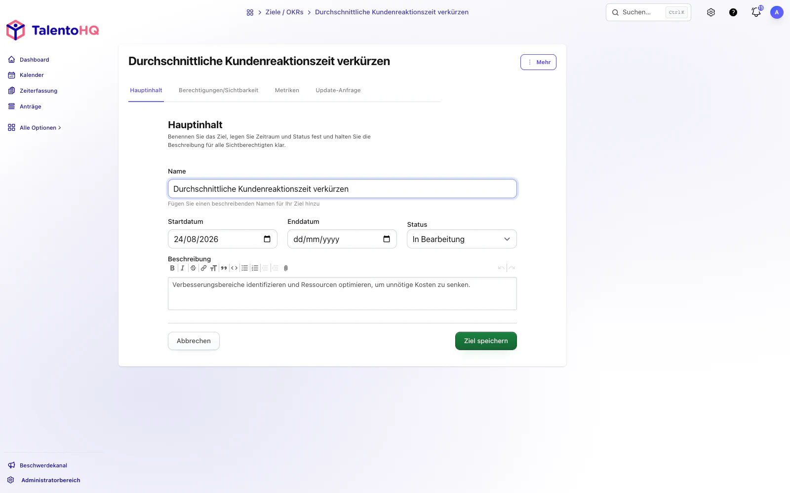 Ziel in TalentoHQ bearbeiten