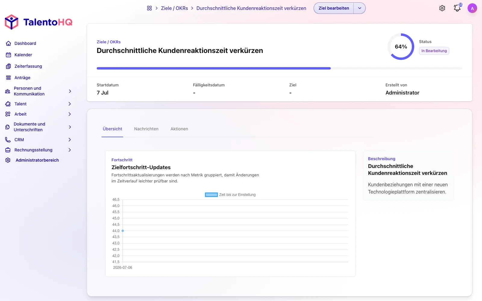 Fortschrittsmeldungen zu einem Ziel in der deutschen TalentoHQ-Oberfläche