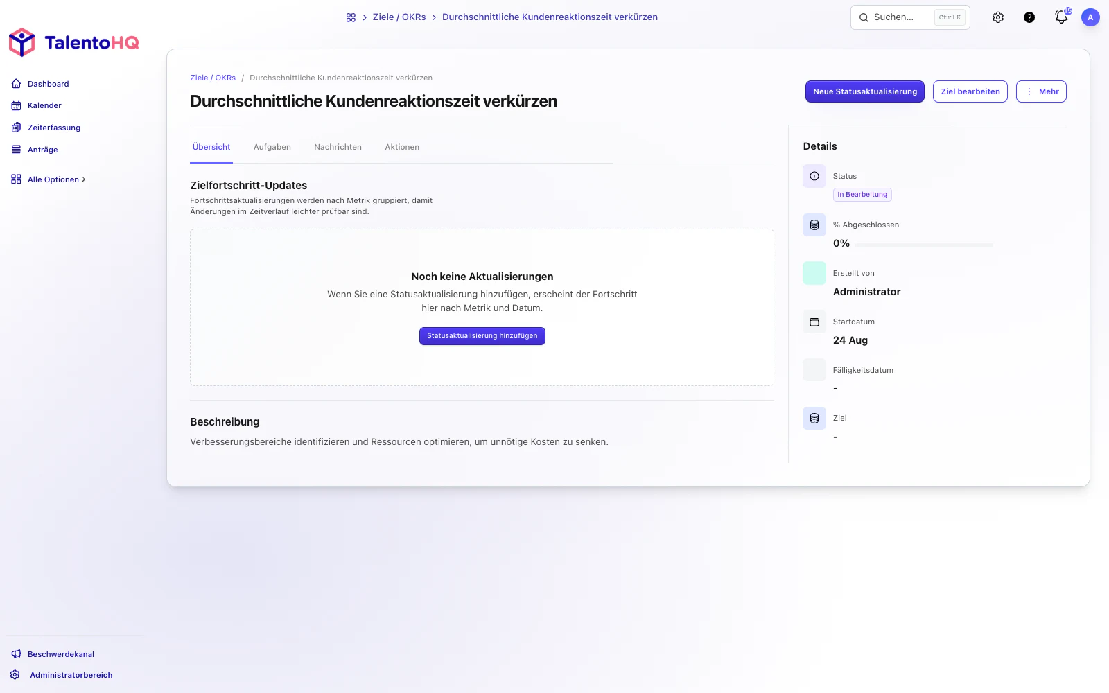 Zielüberprüfung in einem 1:1-Gespräch in der deutschen TalentoHQ-Oberfläche
