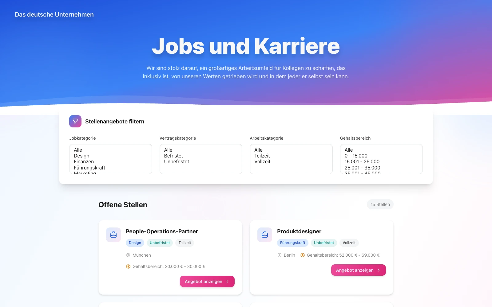 Deutsche Karriereseite mit Stellenanzeigen in TalentoHQ