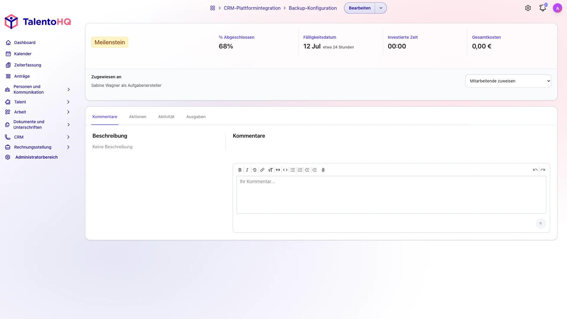 Checklistenaktionen einer Aufgabe in TalentoHQ