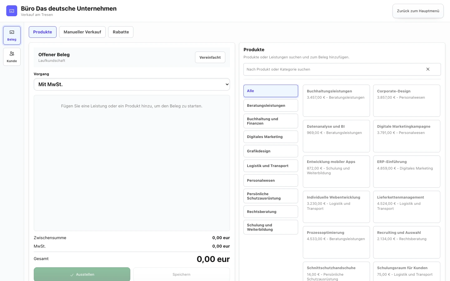 Touchoptimierter Kassenverkauf mit deutschem Produktkatalog in TalentoHQ