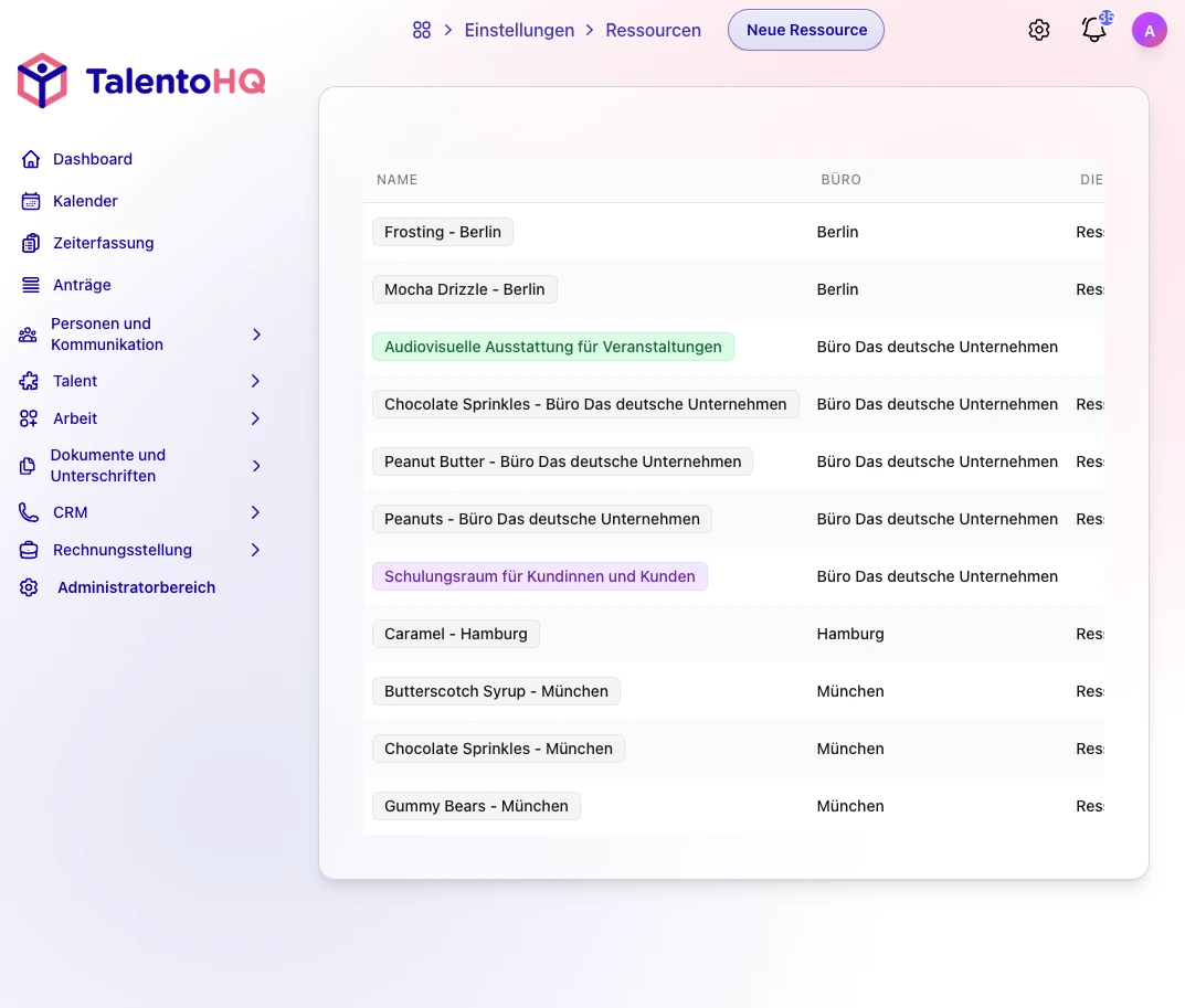 Ressource und Verfügbarkeit in der deutschen TalentoHQ Oberfläche anlegen