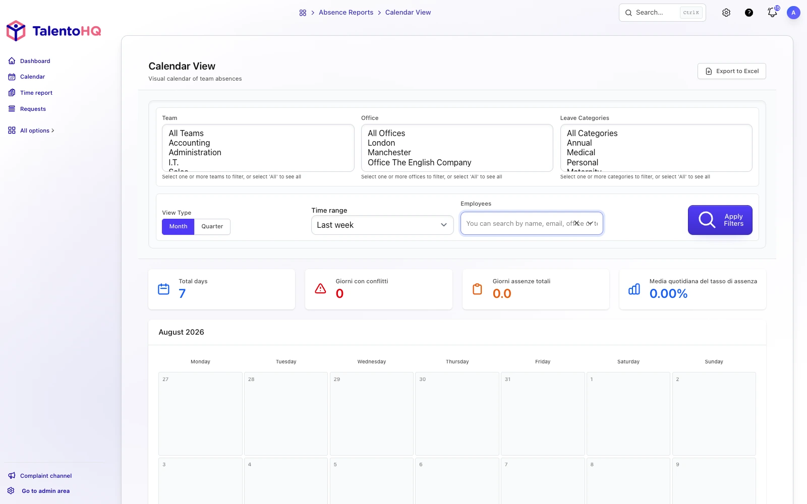 Employee absence calendar