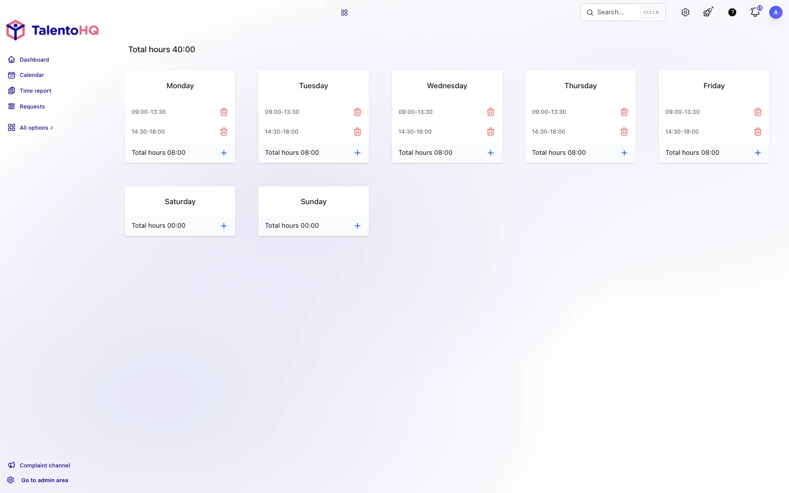 Employee availability planner in TalentoHQ in English