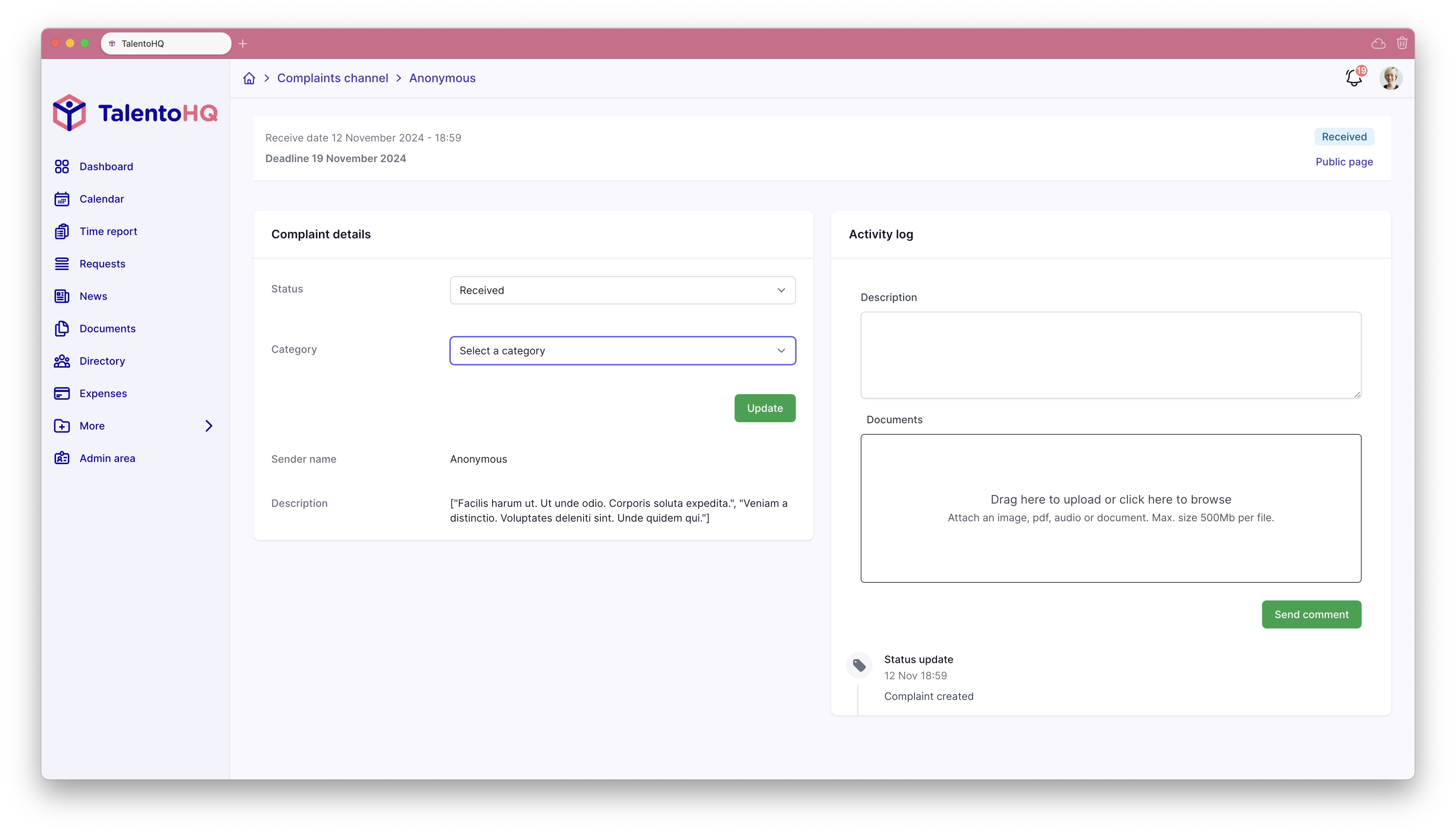 Internal whistleblowing case management in TalentoHQ