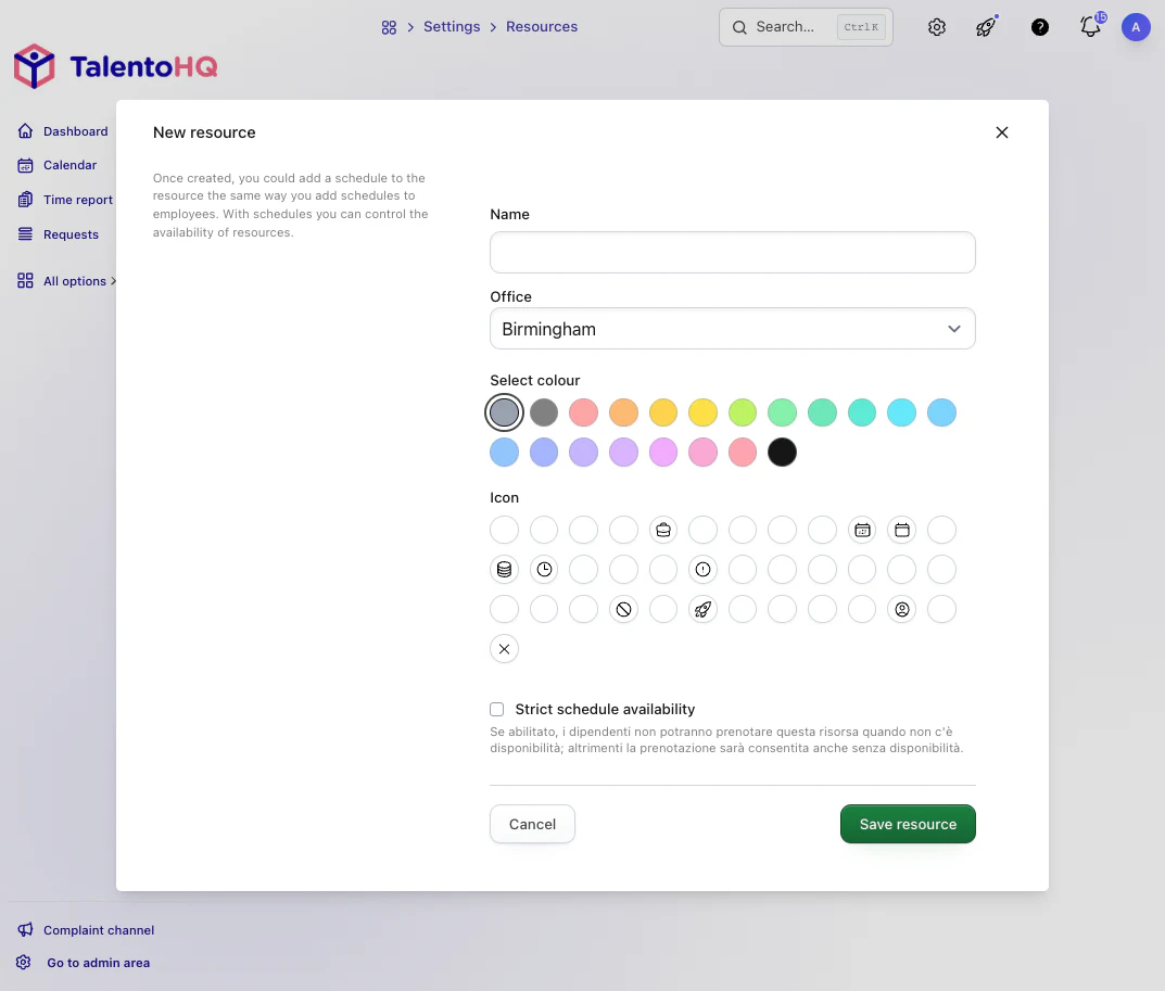 Creating and managing a shared resource in TalentoHQ