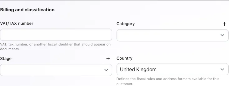 English TalentoHQ customer billing and classification fields