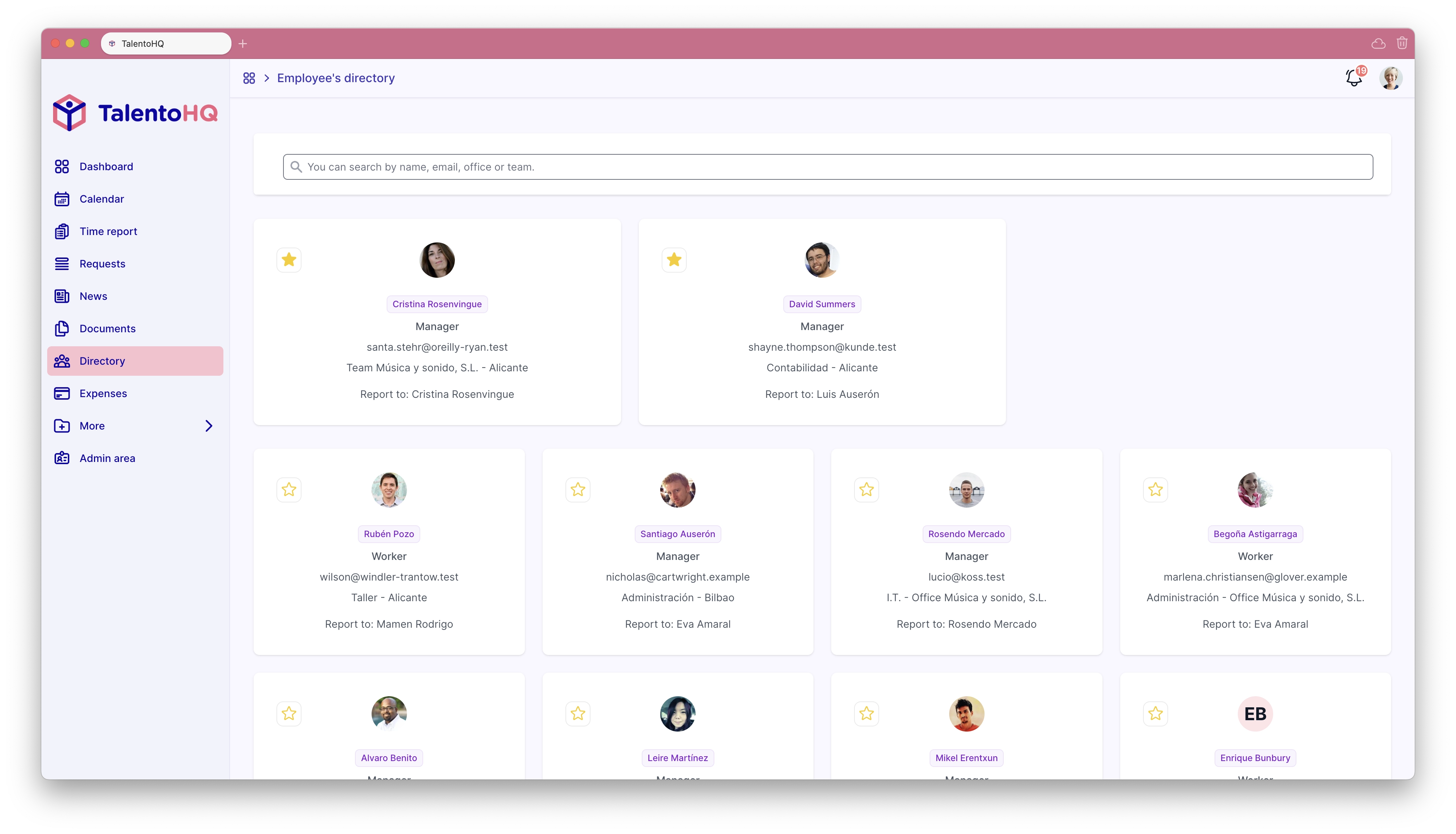 English TalentoHQ employee directory as a shared source of current people data