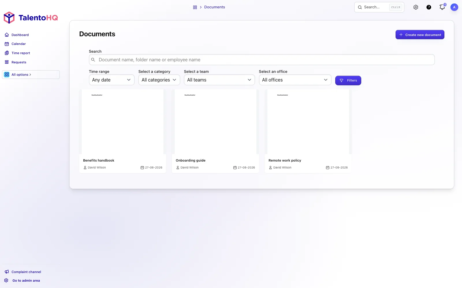 English TalentoHQ employee document list
