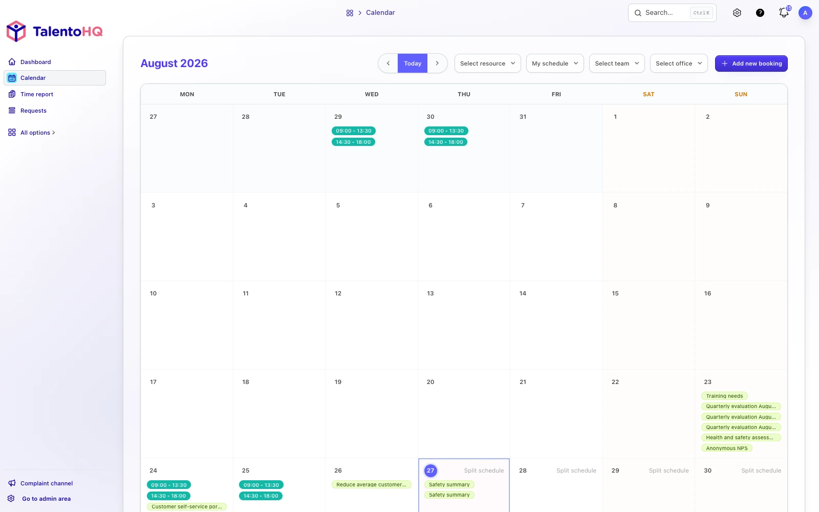 Employee vacation and absence calendar in TalentoHQ