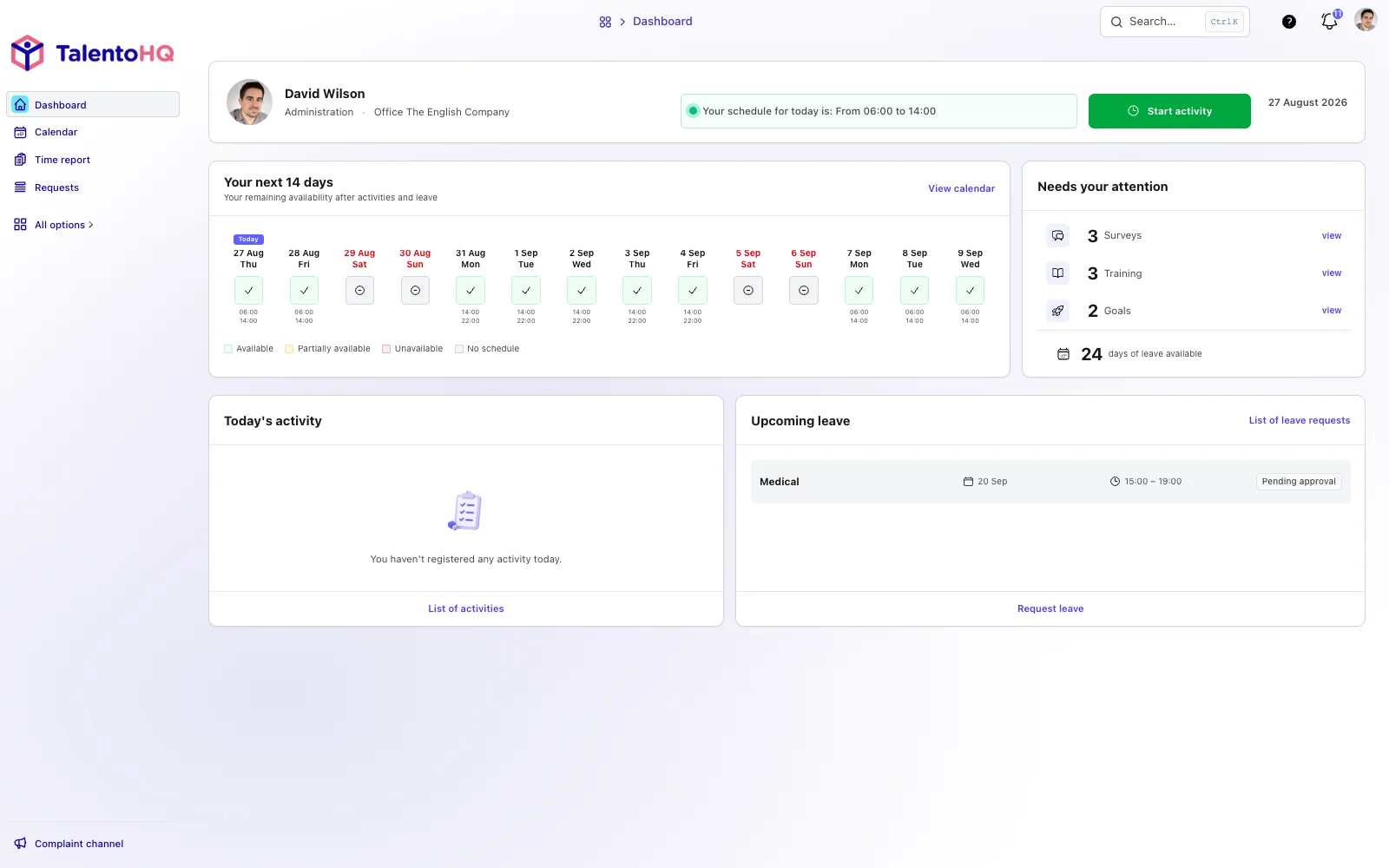 Employee dashboard in TalentoHQ