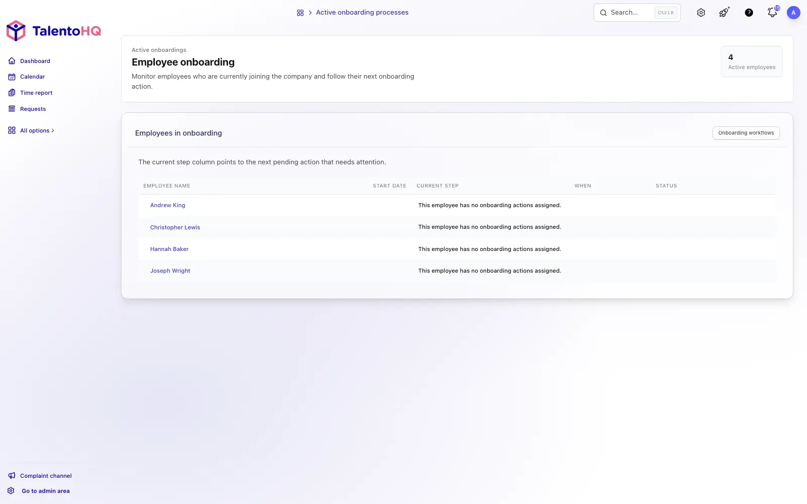 Onboarding and offboarding process in TalentoHQ