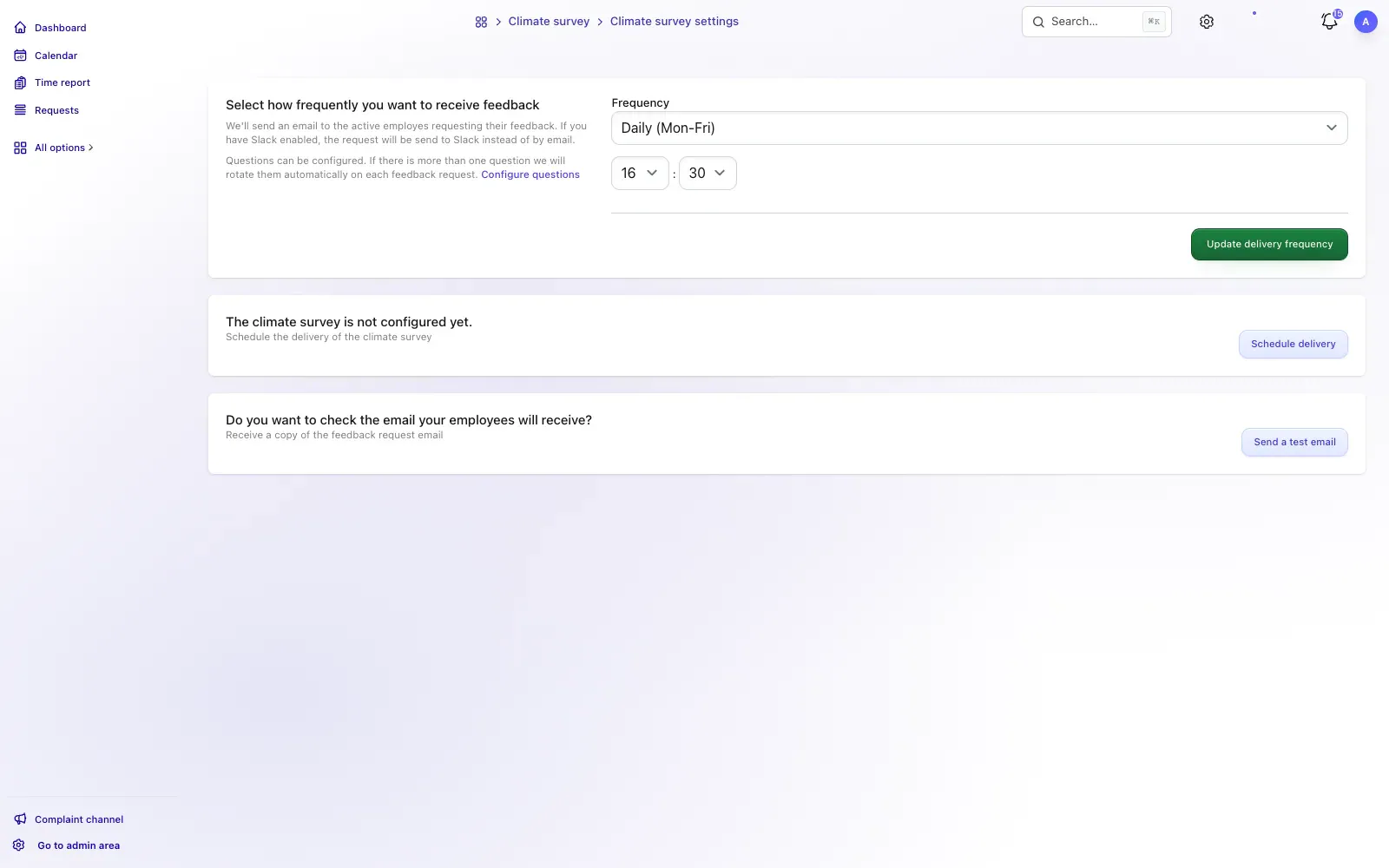 Workplace climate survey configuration and distribution in TalentoHQ