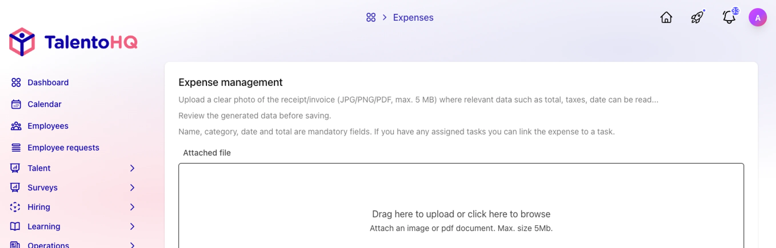 Automatic expense-receipt upload with assisted data extraction