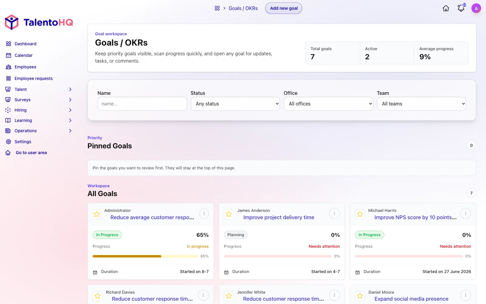Goals and OKRs in TalentoHQ