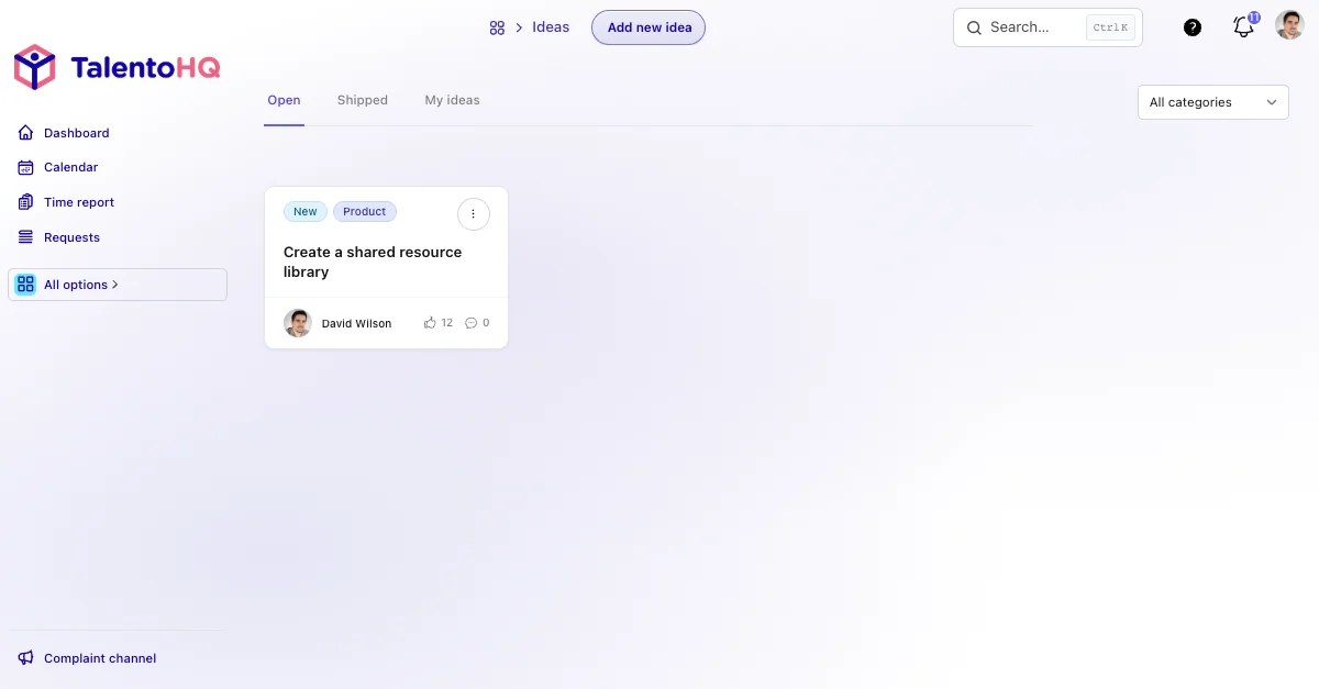 Employee ideas in the TalentoHQ portal