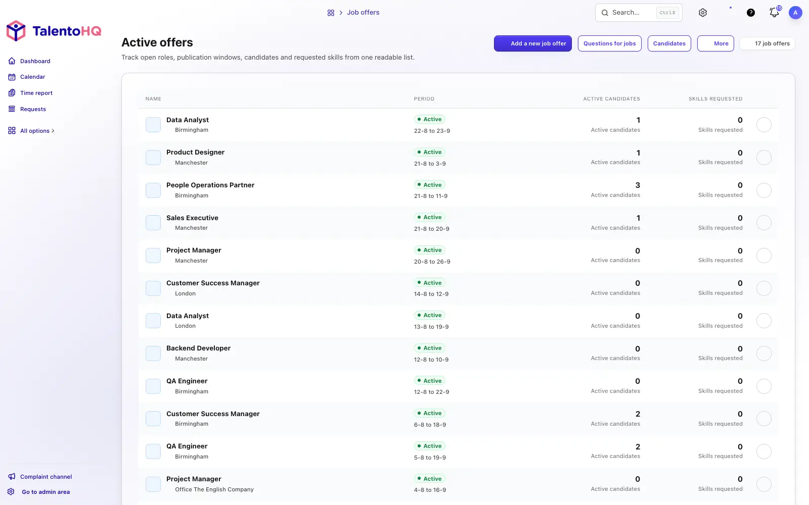 Job posting and candidate management in TalentoHQ
