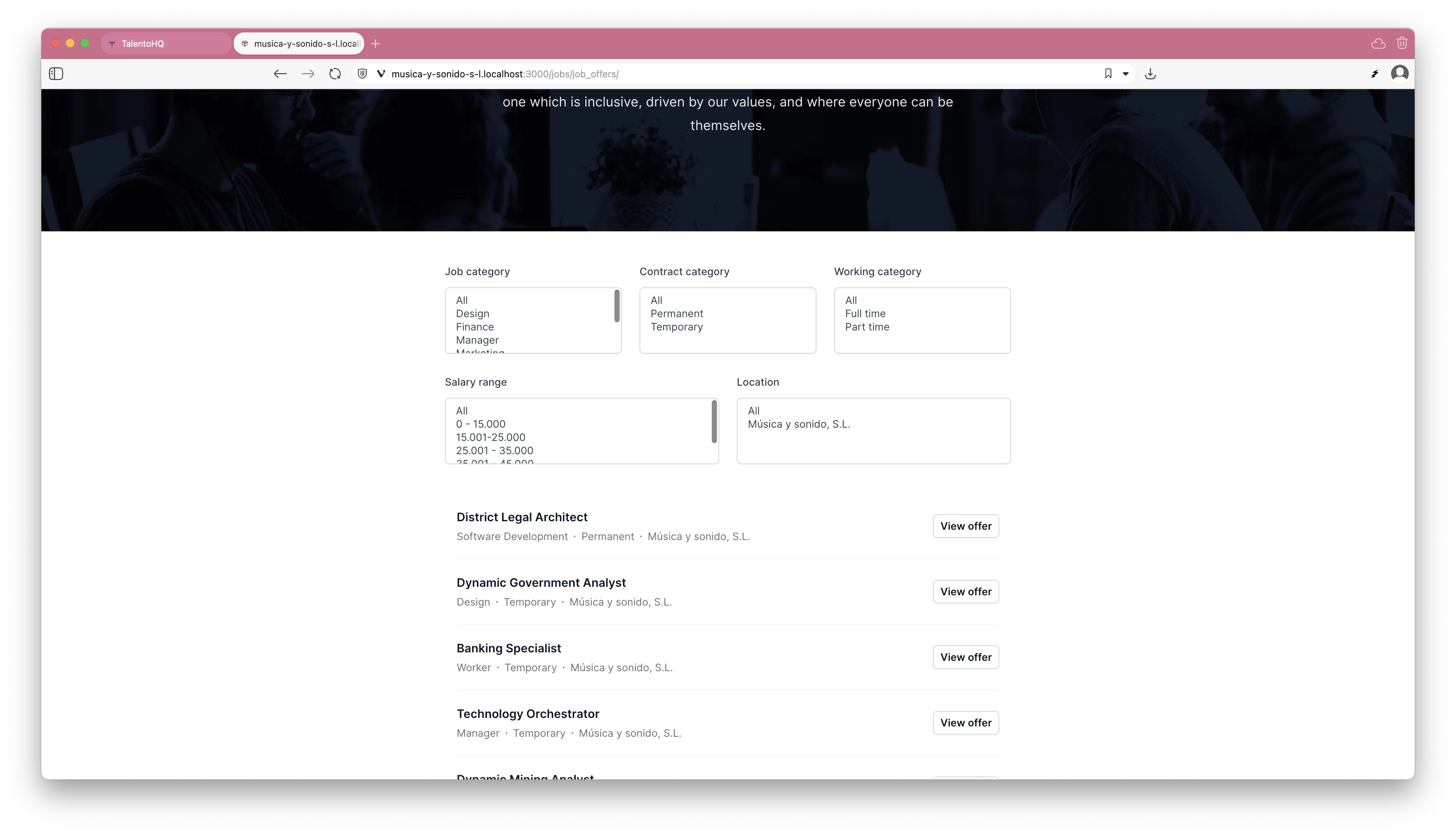 Public vacancy search in TalentoHQ