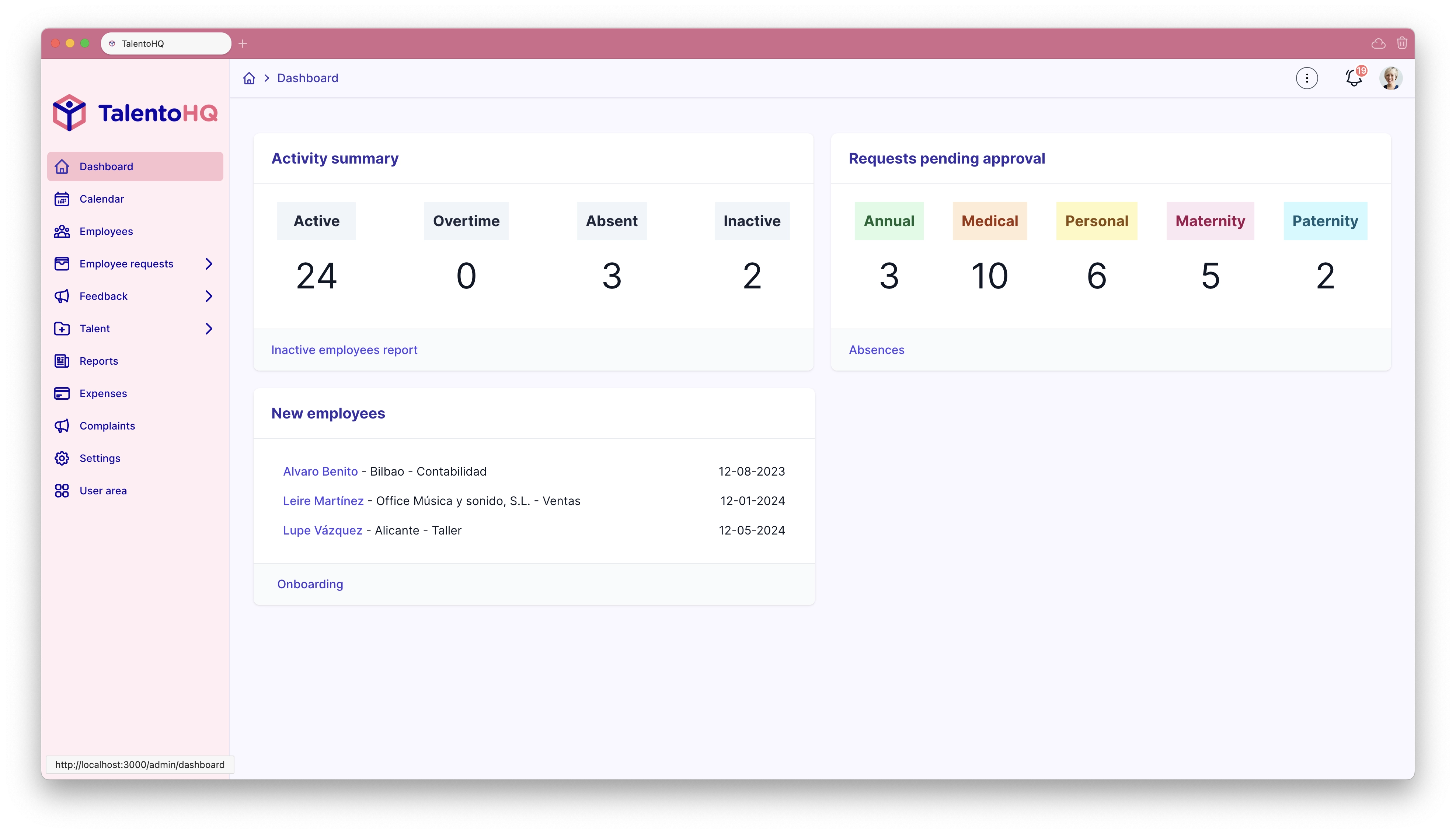 Attendance, presence and activity control in talentohq.com