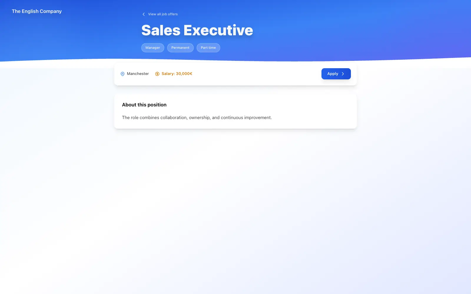 Job posting details on a personalized page for your company