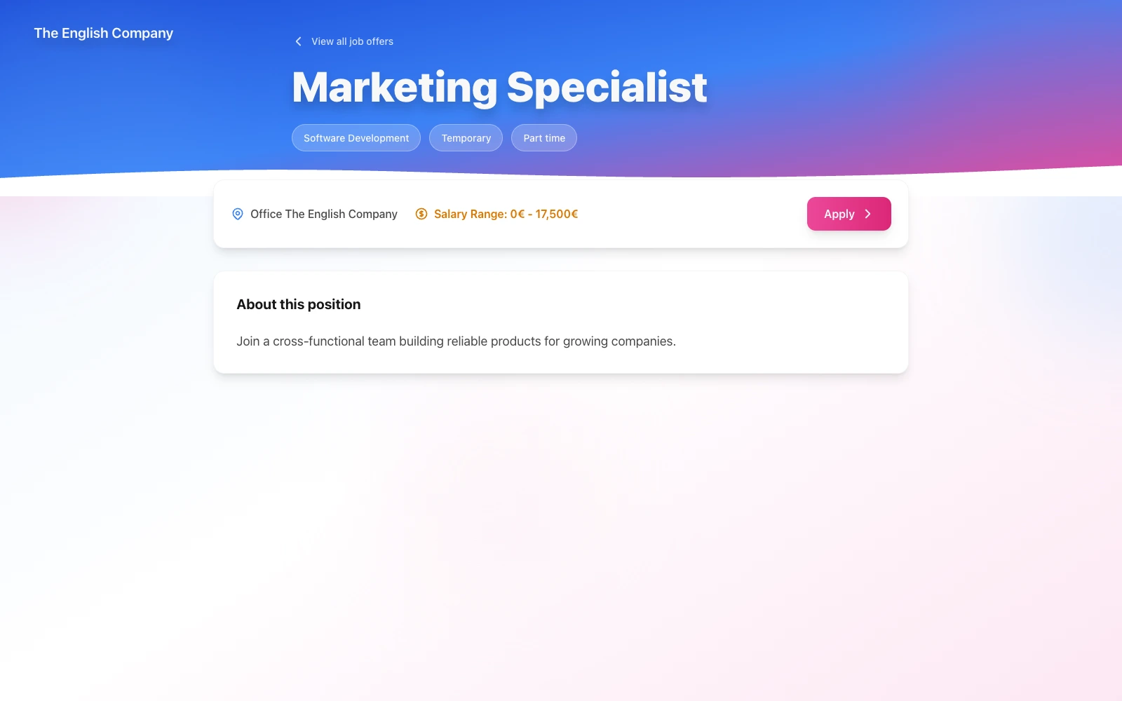Job posting details on a personalized page for your company