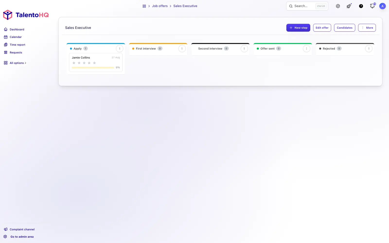 English recruitment process with candidate stages in TalentoHQ