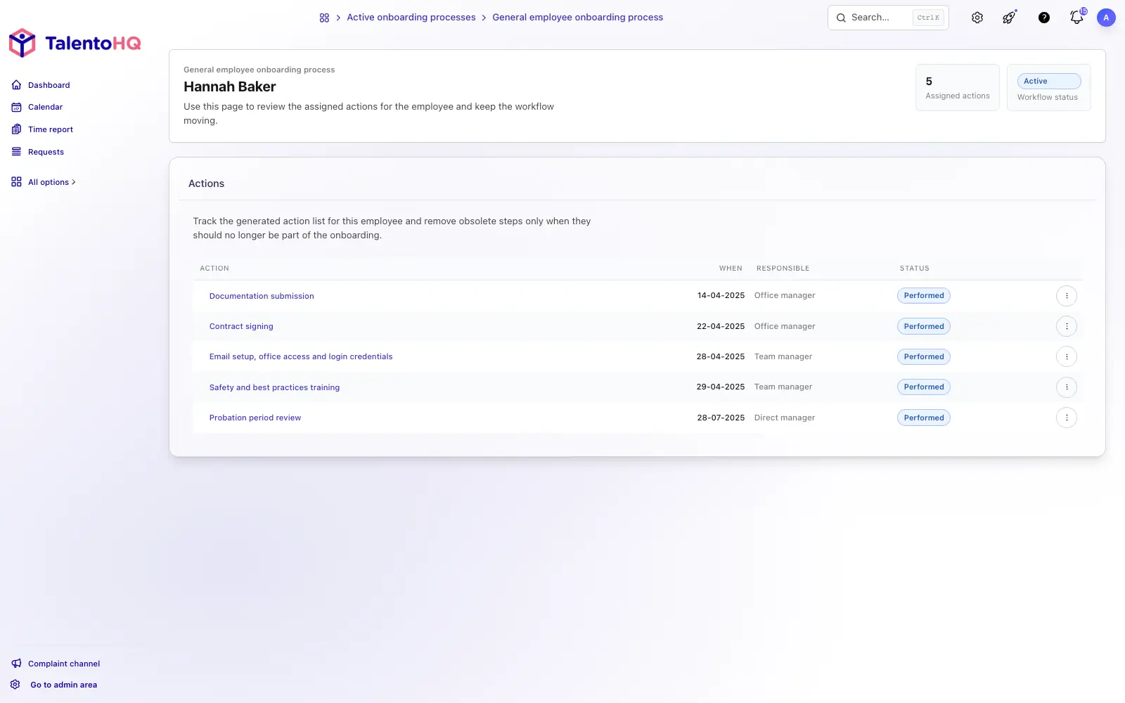 English employee onboarding steps in TalentoHQ
