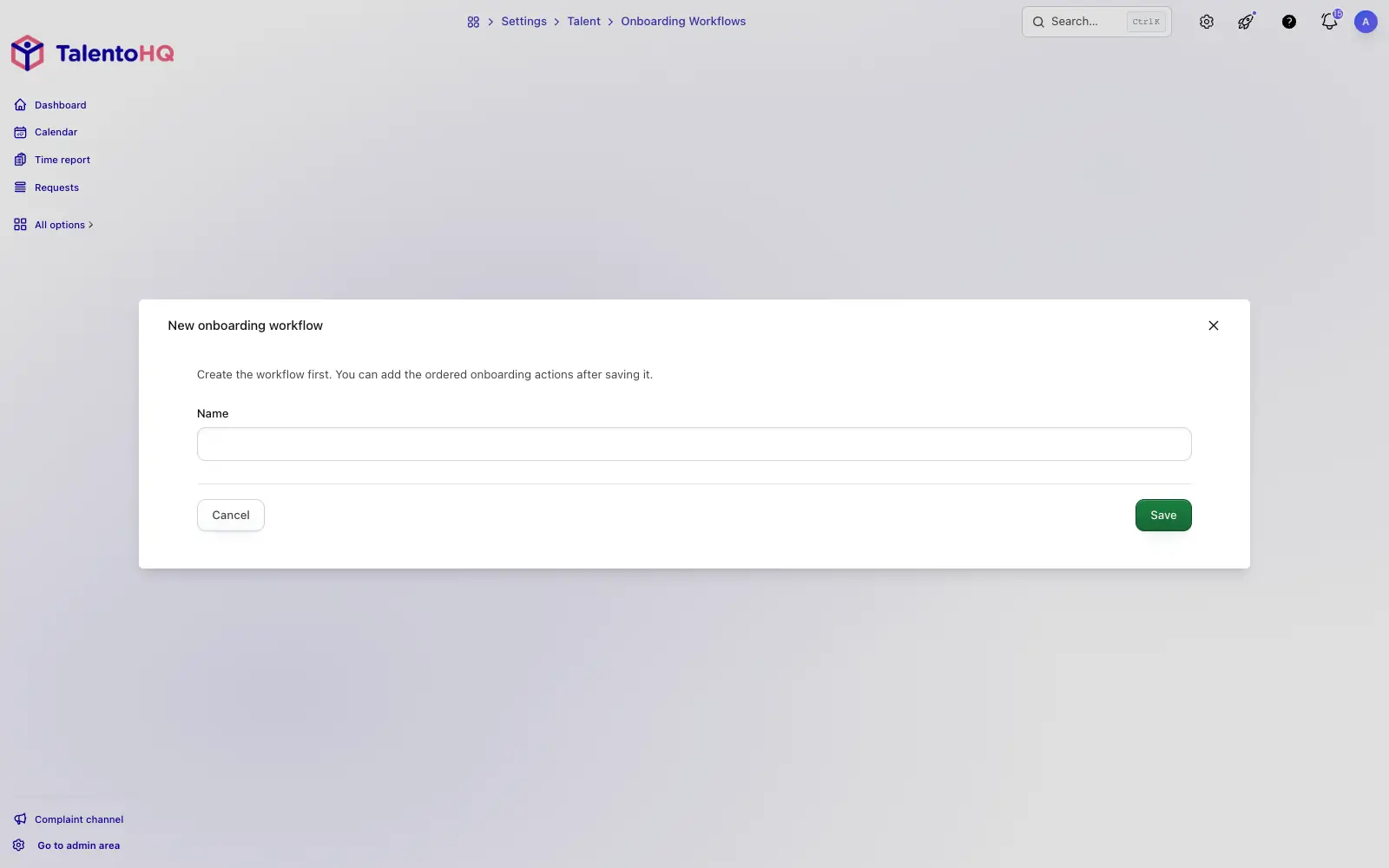 English onboarding template configuration in TalentoHQ