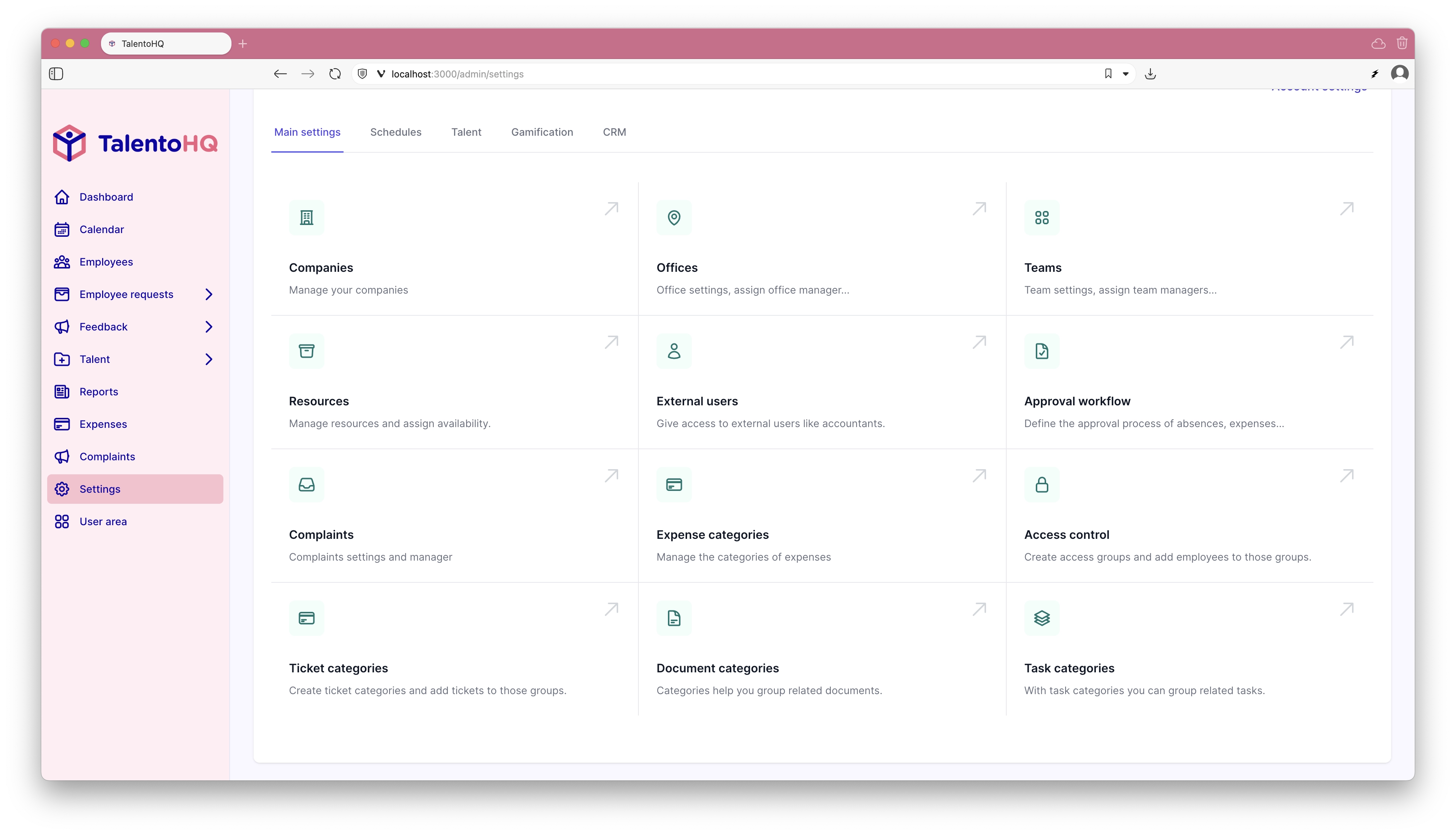 Employee settings in TalentoHQ